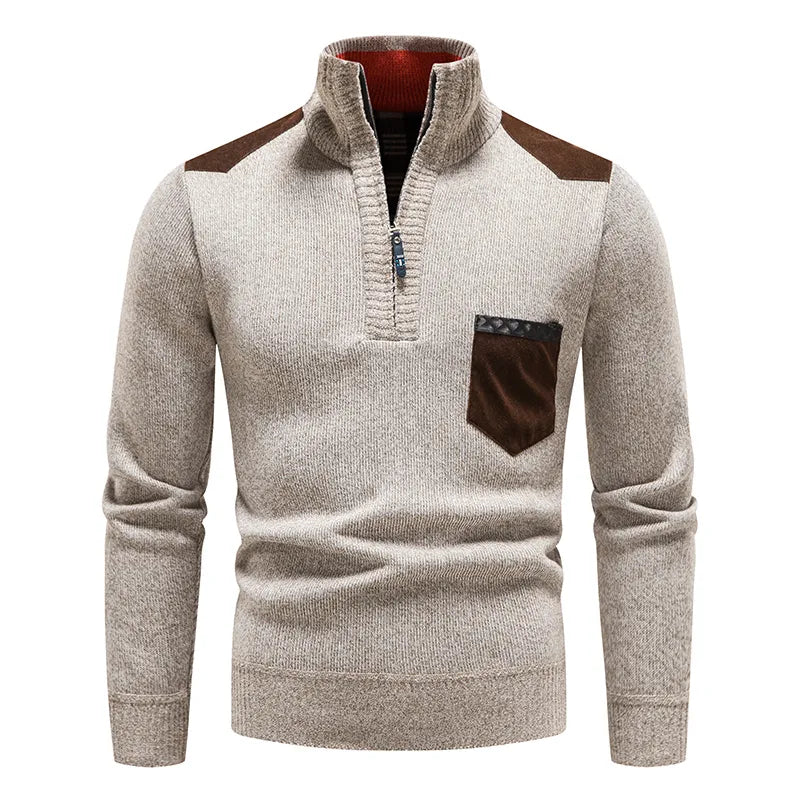 Pull pour homme à col roulé et fermeture éclair