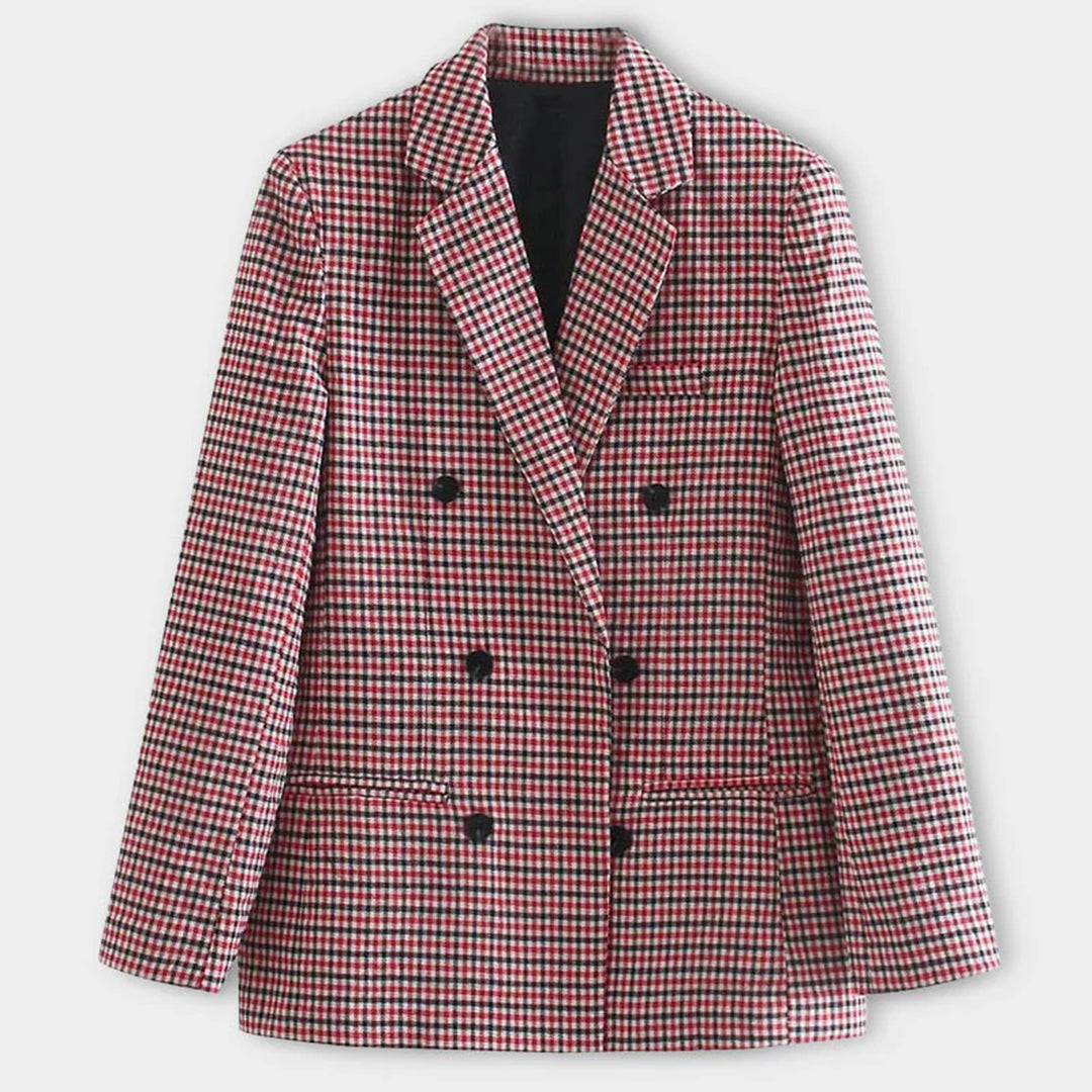 Élégant blazer pour femme Avelena à motif pied-de-poule noir et blanc