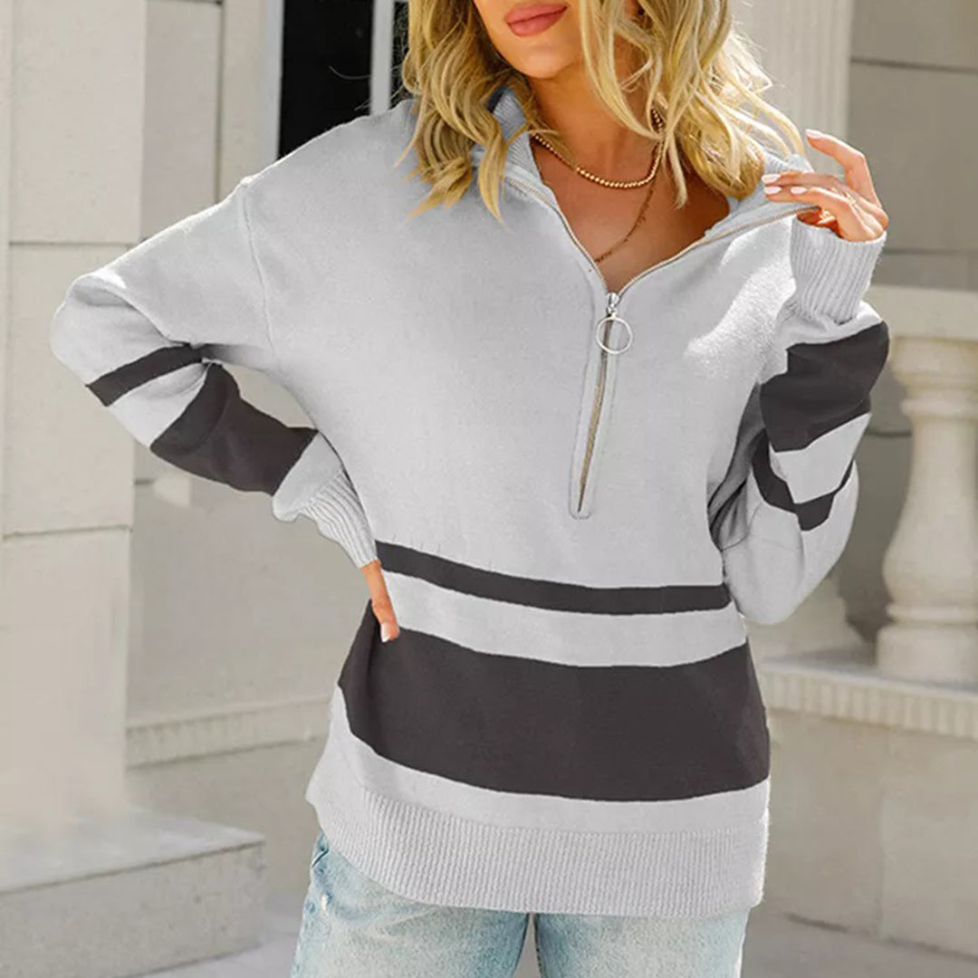 Berg-Feldt | Strickjacke mit Reißverschluss und Kontraststreifen Baumwolle/polyester Stilvoll und Bequem