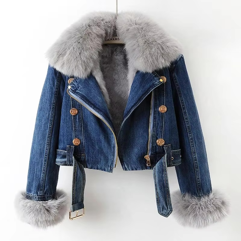 Berg-Feldt | Jeansjacke mit Kunstfellkragen
