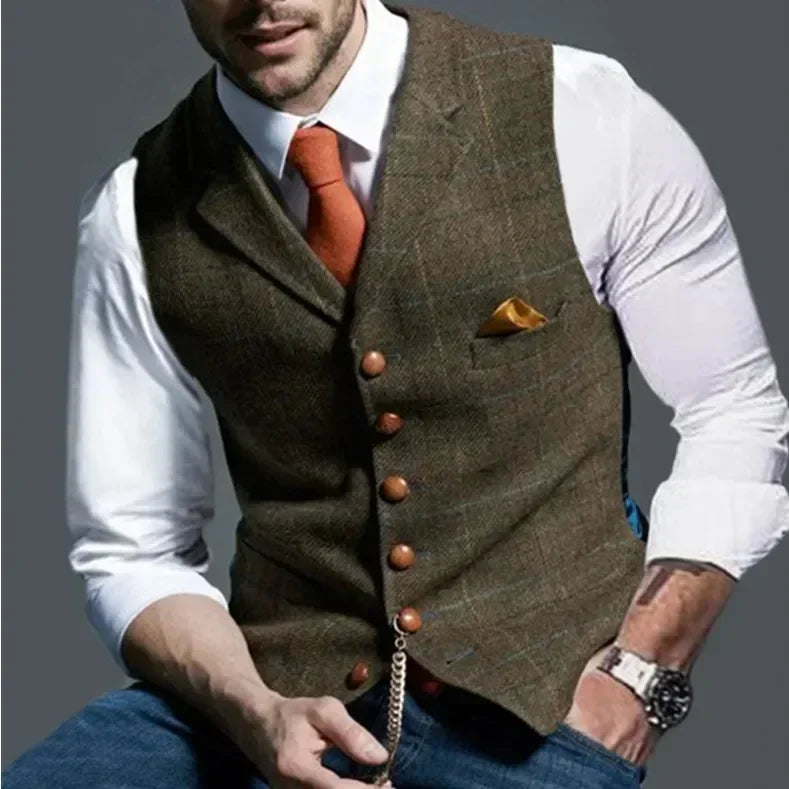 Herrenweste von berg-feldt: Tweed, Karo, V-Ausschnitt
