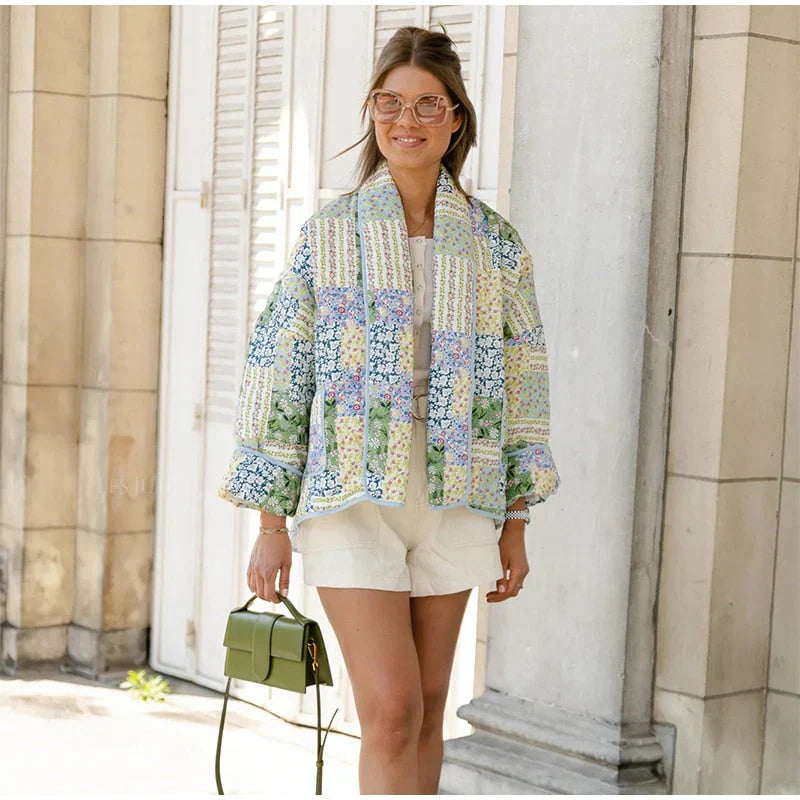 Berg-Feldt | Mantel - Übergröße - Gestepptes Patchwork - Offene Vorderseite - Lässiger Look