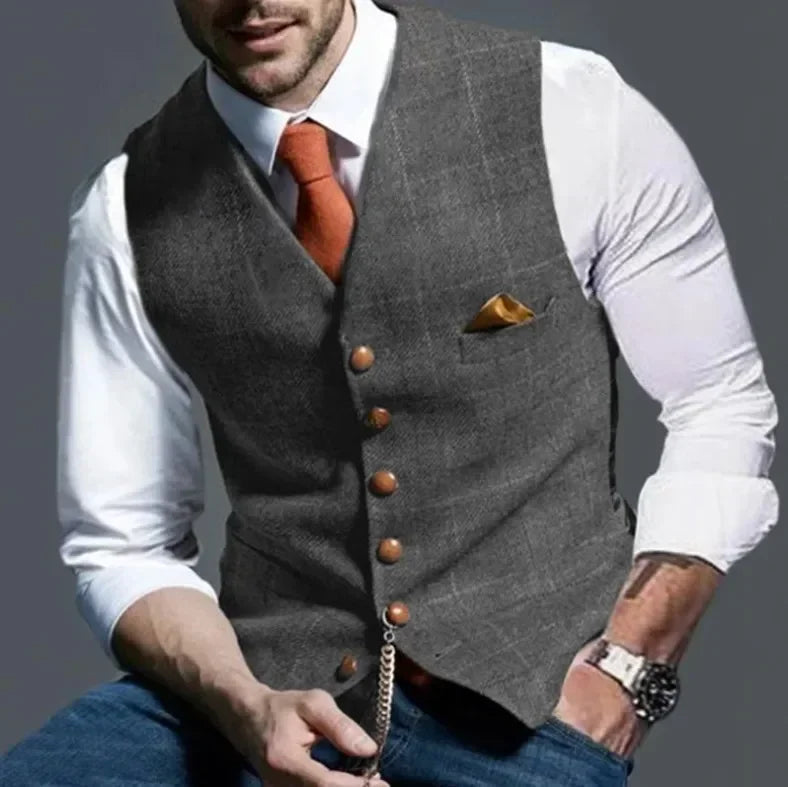 Herrenweste von berg-feldt: Tweed, Karo, V-Ausschnitt