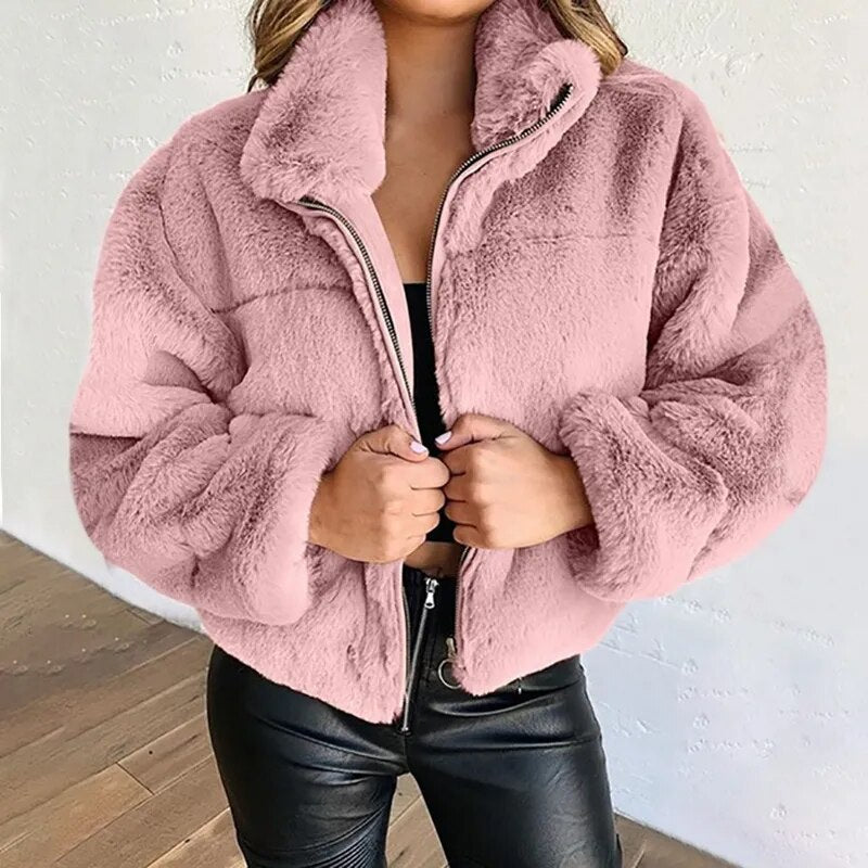 Berg-Feldt | Faux-Fur-Jacke - Übergroßer Schnitt - Hoher Kragen - Volle Reißverschluss - Weich & Gemütlich