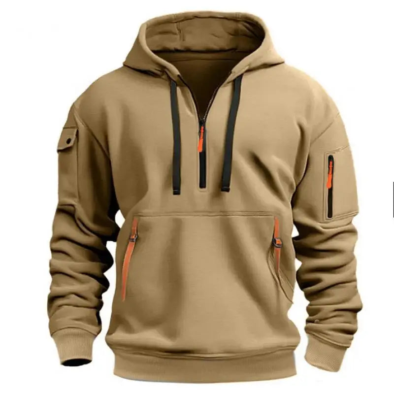 Fudus, Pull à capuche à manches longues, demi-zippé avec poches