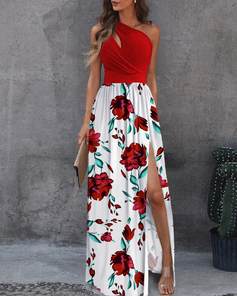Robe longue élégante de Julia à la coupe asymétrique
