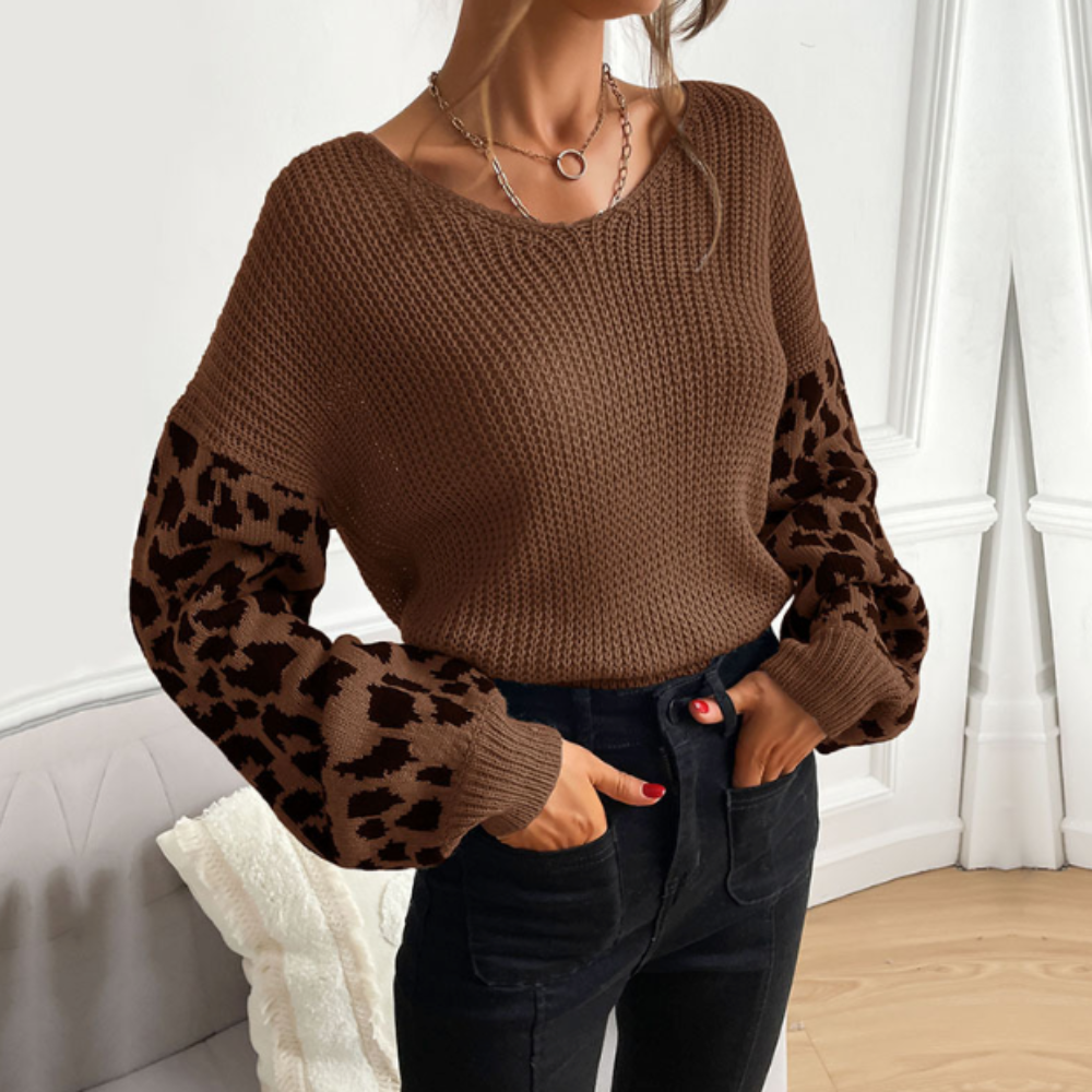 Berg-Feldt | Leopardenmuster Pullover Waffelstrick Textur Statement Stil