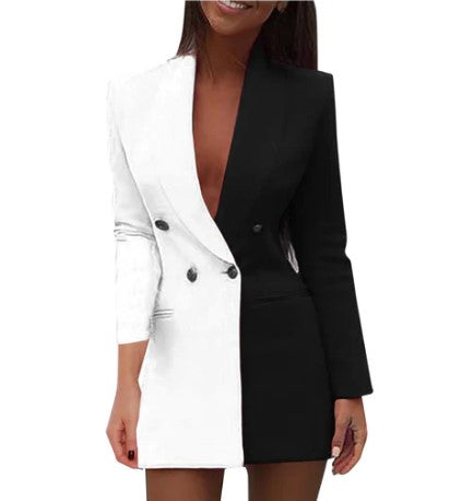 Robe blazer Avelena color block à double boutonnage et design bicolore