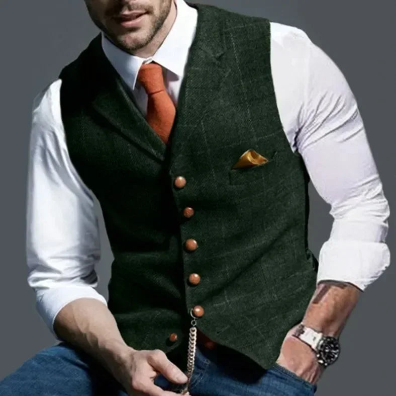 Herrenweste von berg-feldt: Tweed, Karo, V-Ausschnitt