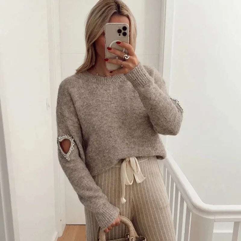 Berg-Feldt | Mode Liebe Herz Ausgehöhlter Pullover