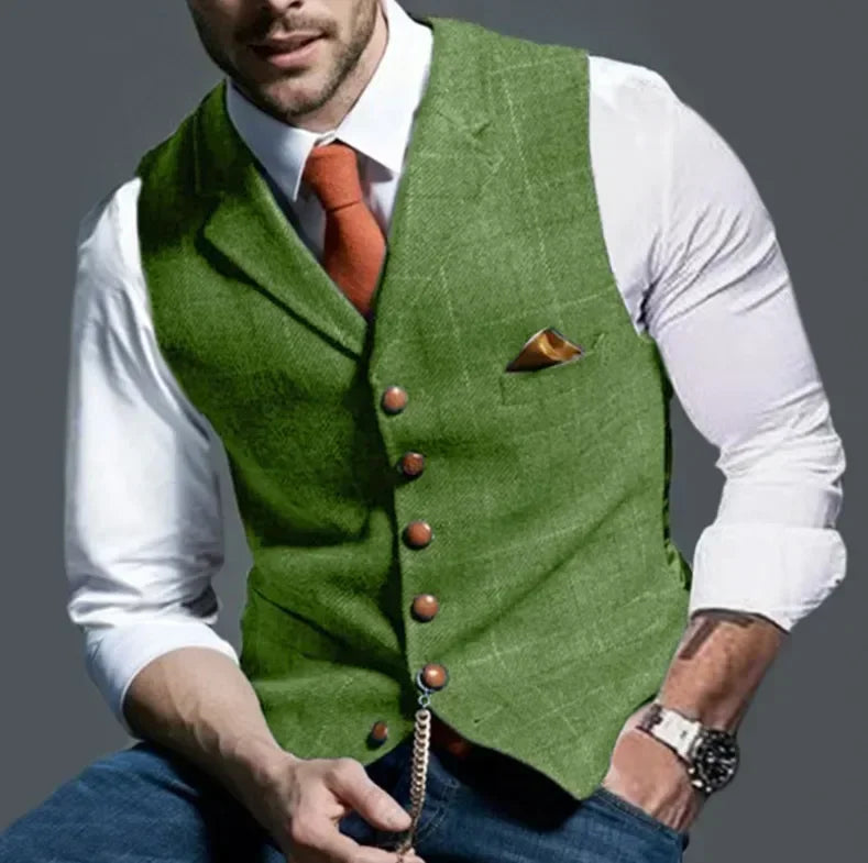 Herrenweste von berg-feldt: Tweed, Karo, V-Ausschnitt