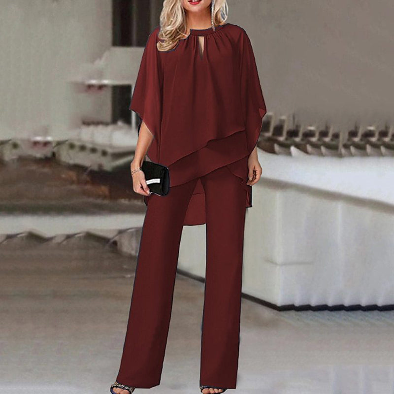 Pantalon Regina et haut à manches chauve-souris, design asymétrique