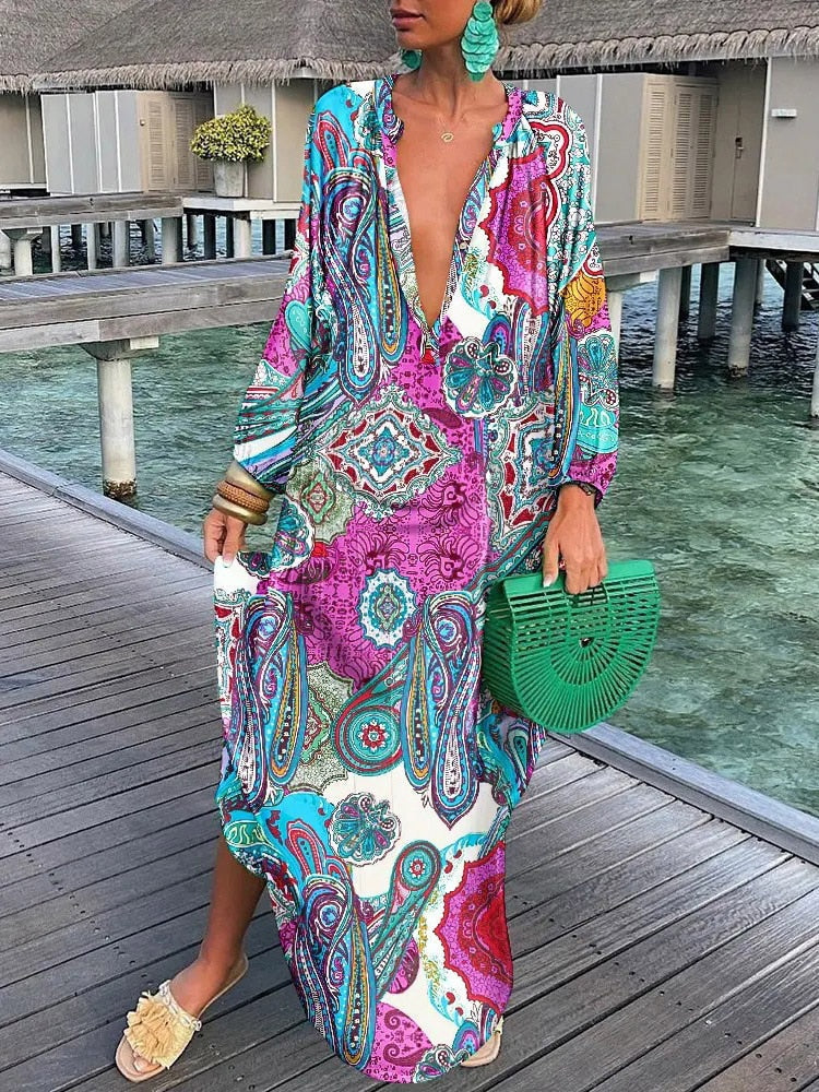 Robe longue Lisa : Manches longues, style bohème