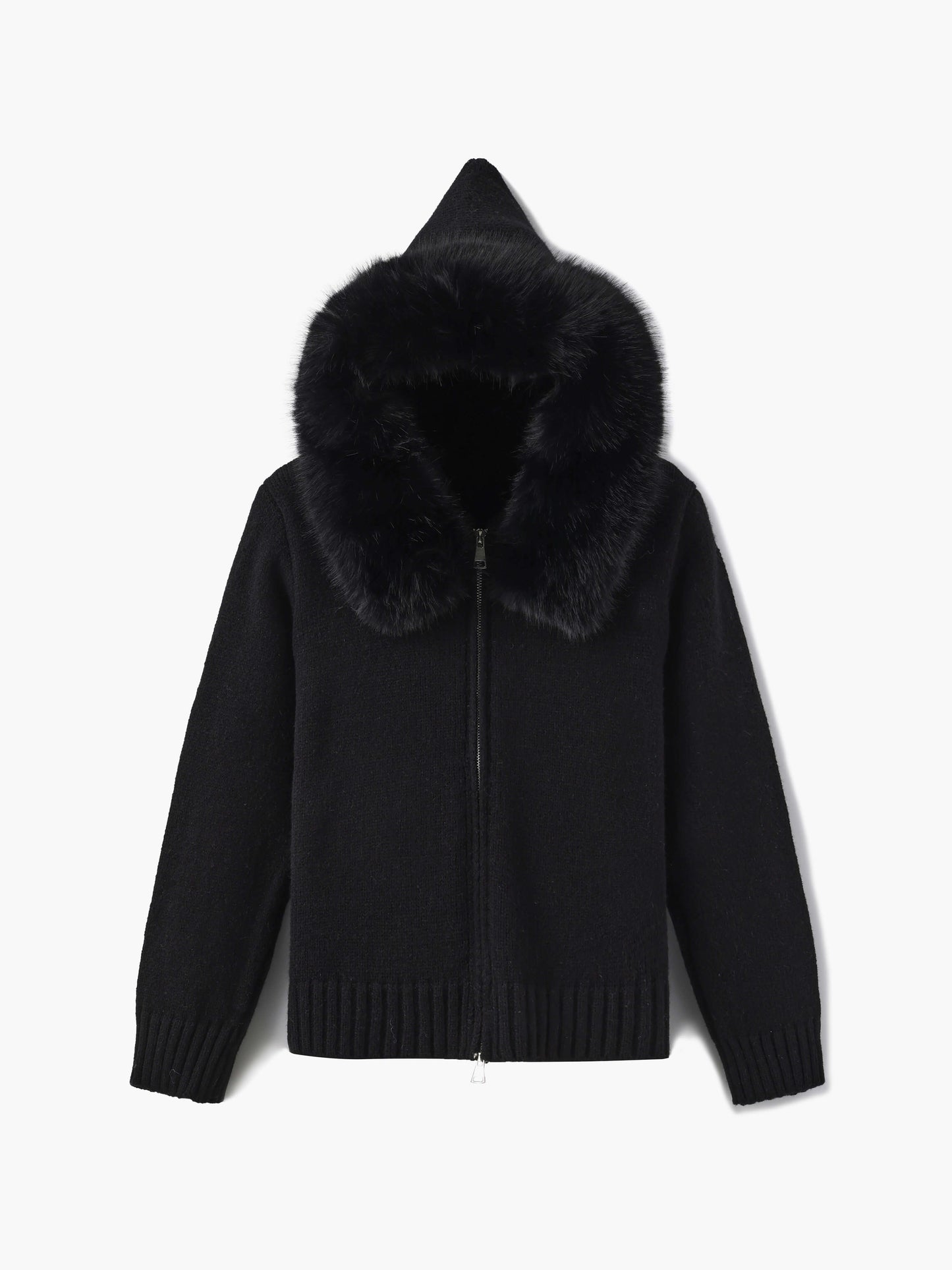 Berg-Feldt | Strickjacke Grau mit Kapuze und Kunstpelz Warme Winterjacke