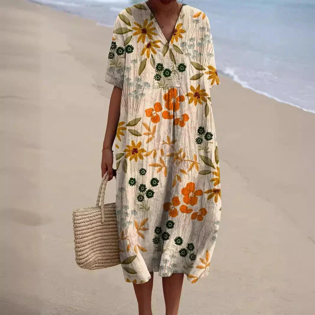 Robe d'été caftan en lin coloré surdimensionné à col en V par berg-feldt