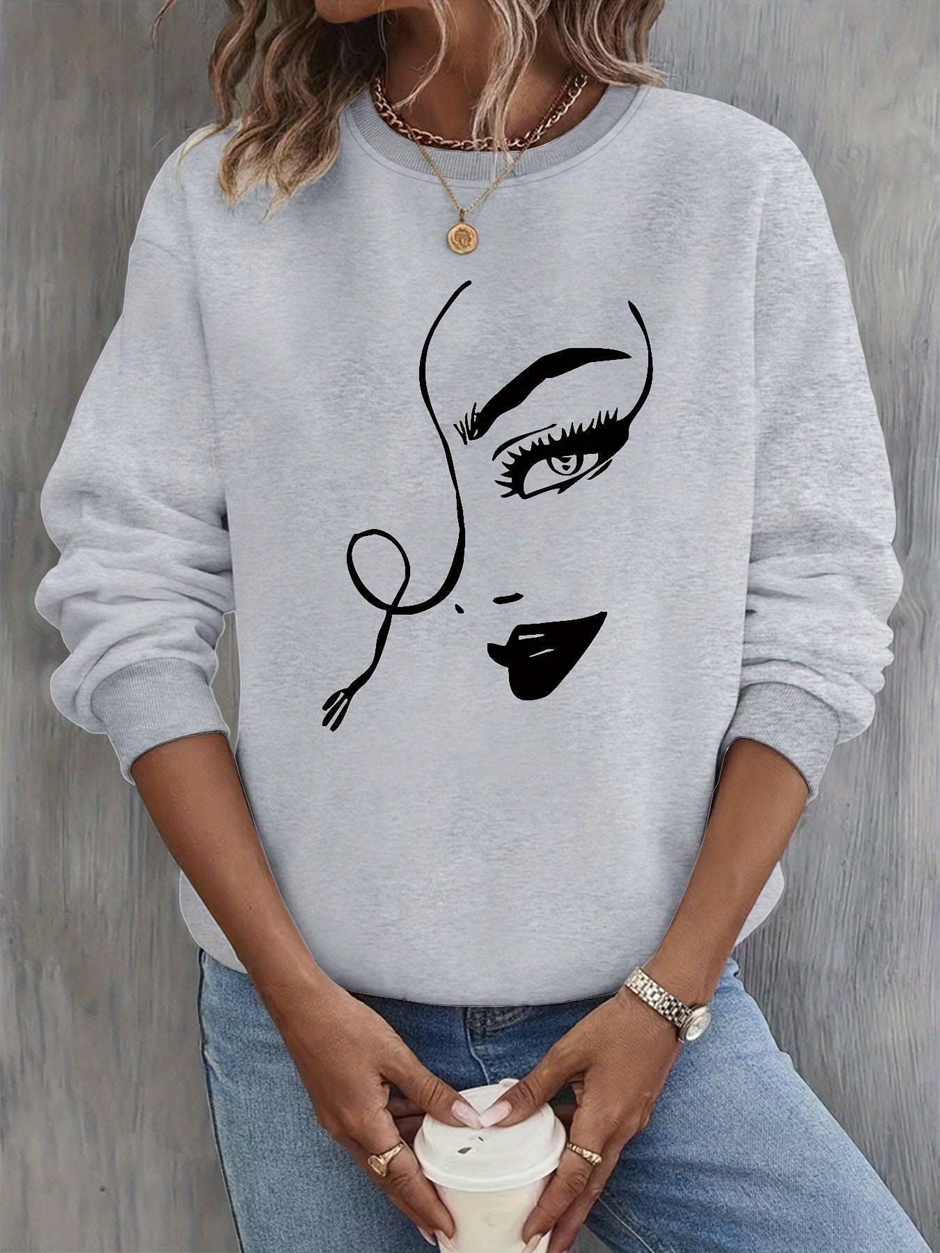 Berg-Feldt | Sweatshirt mit Künstlerischem Gesicht Baumwolle Trendy und Bequem
