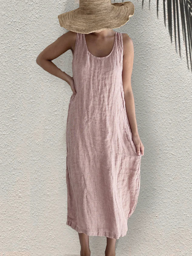 Baumwoll-Leinen Sommerkleid mit rundem Ausschnitt und ohne Ärmel von berg-feldt
