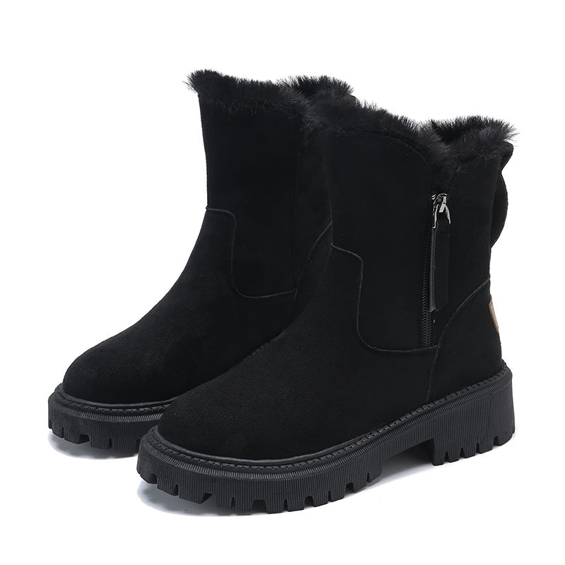 Berg-Feldt | Knöchelhohe Stiefel – Wildleder-Obermaterial – Kunstfell Gefüttert – Chunky Profilsohle – Seitenreißverschluss