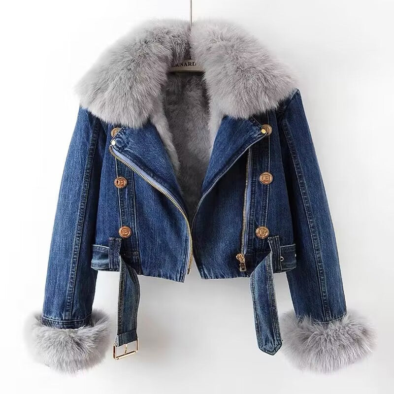 Berg-Feldt | Denim-Motojacke mit Kunstpelz