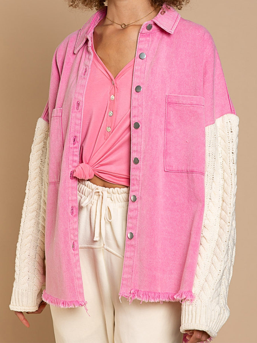 Berg-Feldt | Kabelstrick Raw Hem Denim Jacke