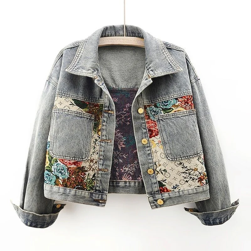 Berg-Feldt | Trendy Blumen Denim Jacke für Frauen