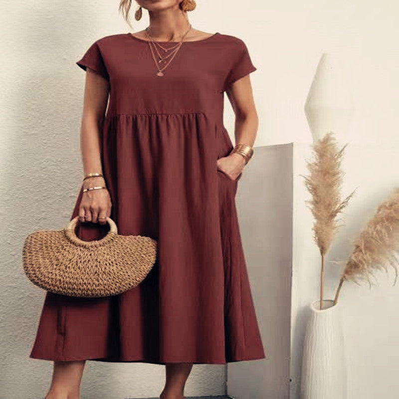 Robe sans manches en coton et lin Fudus, avec poches