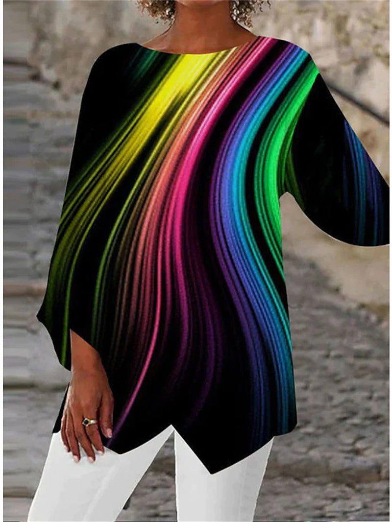T-shirt à manches longues à col rond et motif géométrique Fudus