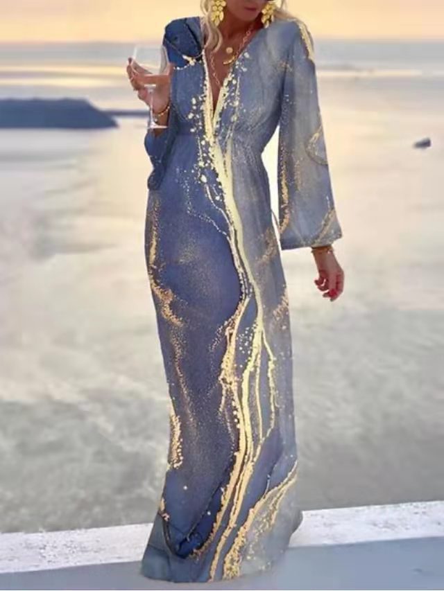 Robe de plage à col en V, manches en mousseline et taille cintrée de Fudus