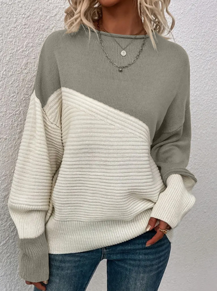 Berg-Feldt | Pullover - Damen Herbst Zweifarbiger Strickpullover