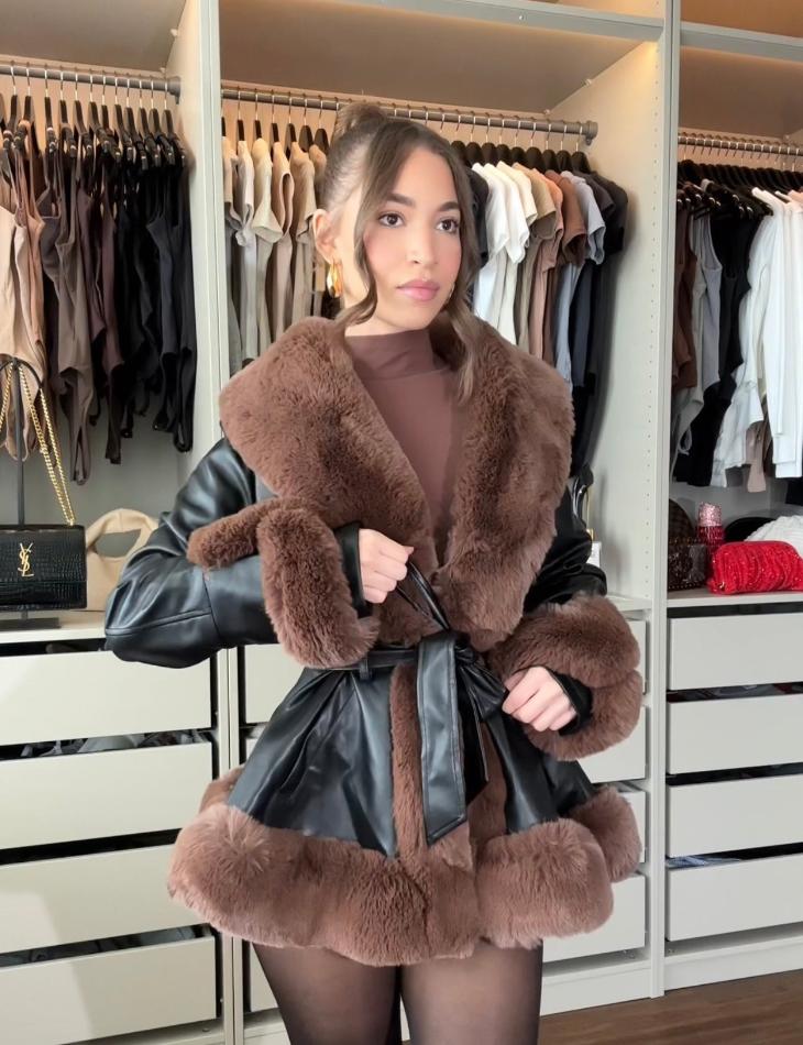 Berg-Feldt | Veste d'hiver pour femme avec fausse fourrure et ceinture