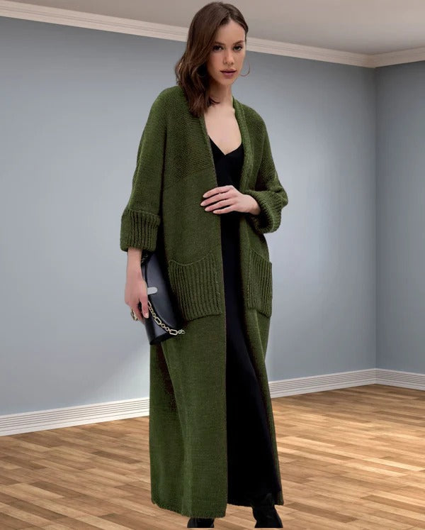 Berg-Feldt | Strickjacke - Oversized Fit - Wolllook - V-Ausschnitt - Offenes Modell mit Taschen
