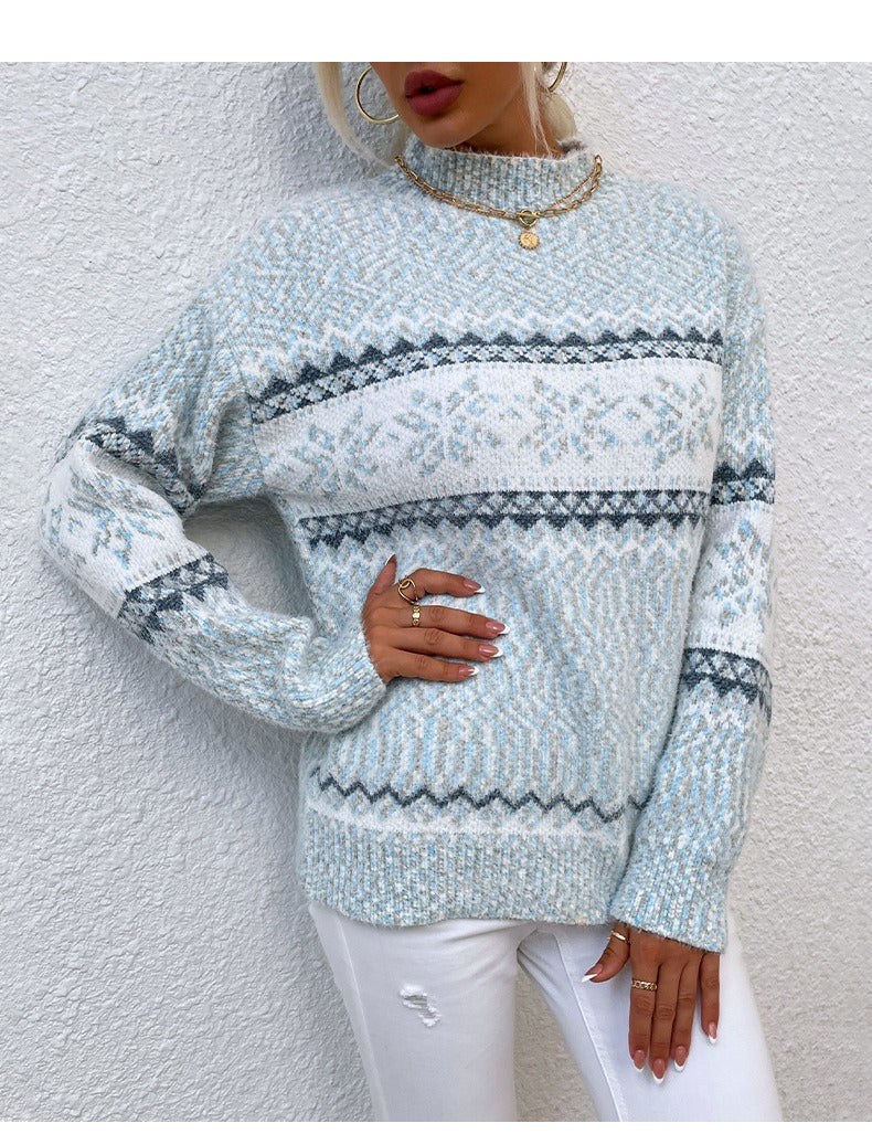 Berg-Feldt | Pullover Wollstrick Lässige Passform Schneeflockenmuster Hoher Kragen