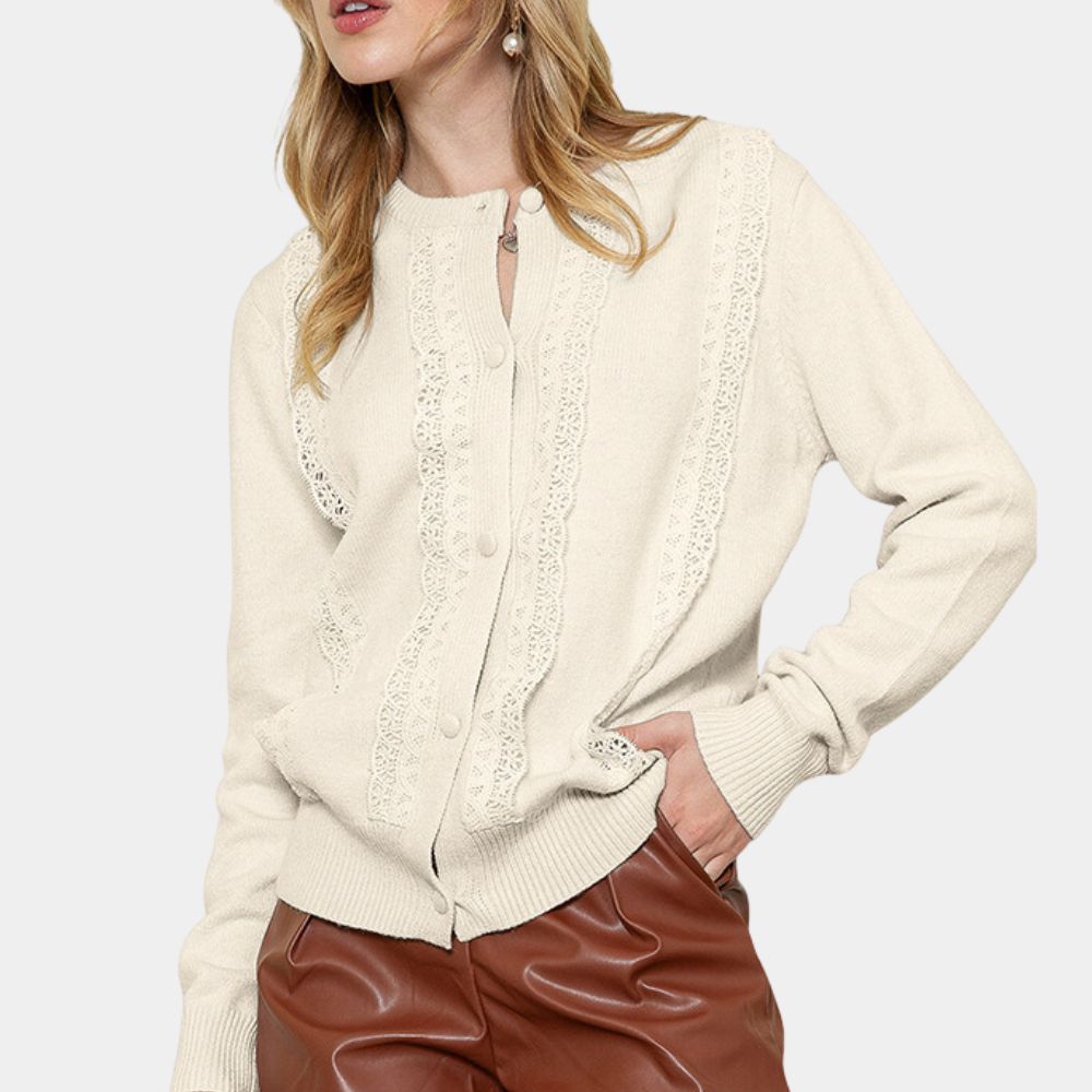 Berg-Feldt | Strickcardigan Spitzenkante und Knopfleiste Eleganter Stil