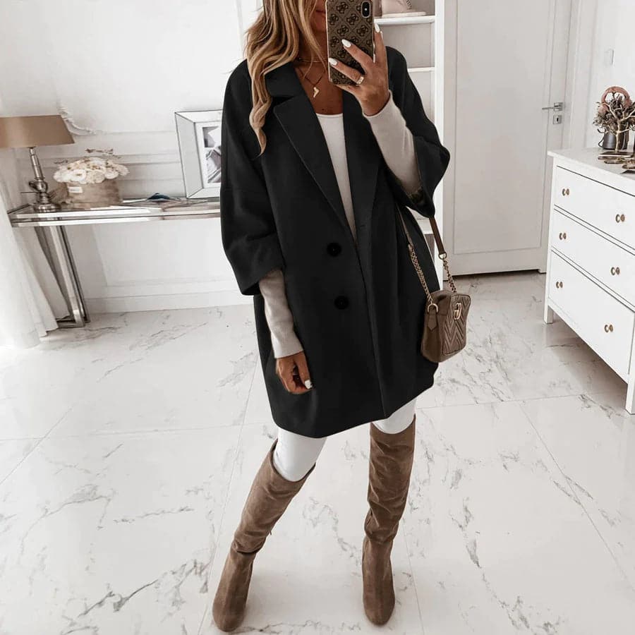 Berg-Feldt | Schlichte Lange Jacke mit Knopfdetails Wollmischung Minimalistische Eleganz