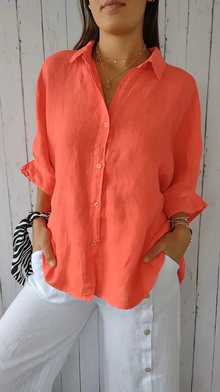 Chemisier en coton et lin avec patte de boutonnage par Fudus