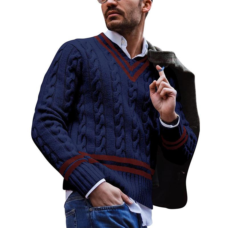 Herren-Strickpullover mit V-Ausschnitt und Streifen