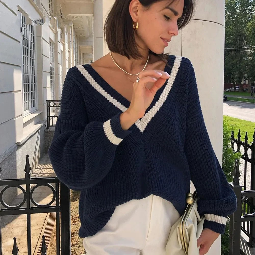 Berg-Feldt | Pull en maille à col en V pour femme – Look raffiné