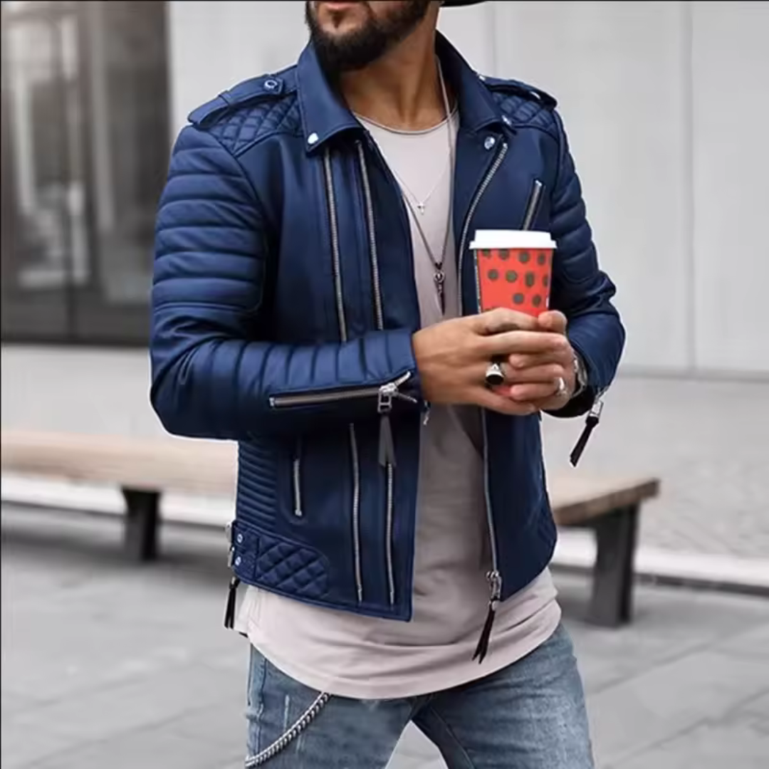 Berg-Feldt | Herren zeitloses Kunstlederjacke mit Reißverschluss