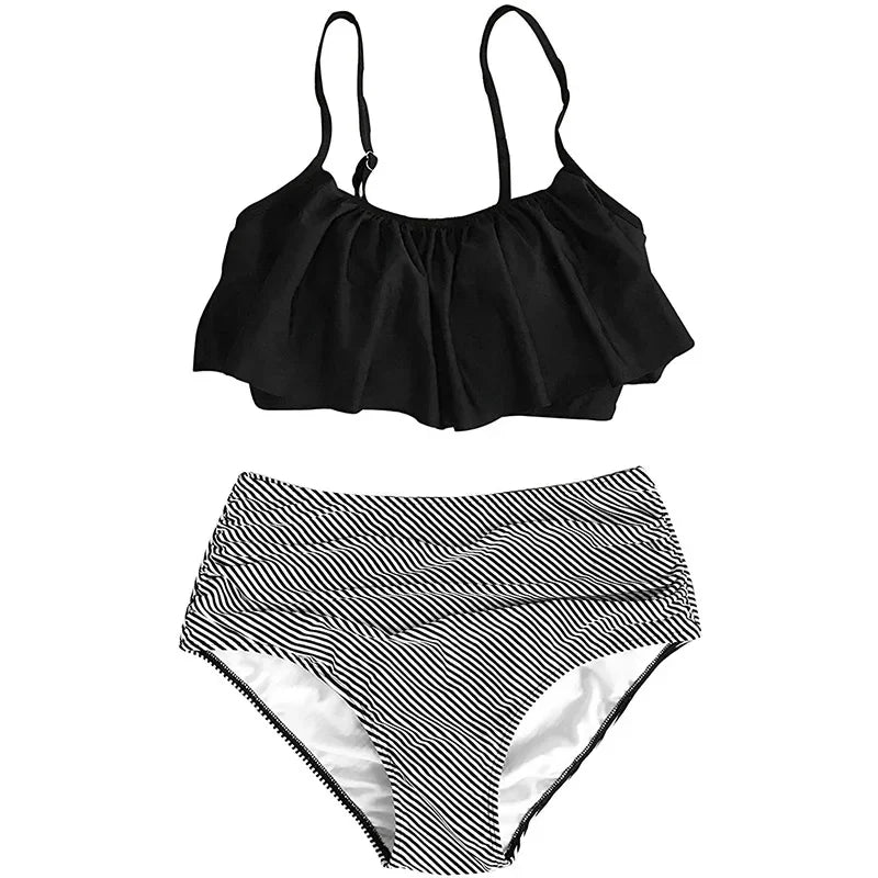 Hochtailiger Bikini mit Rüschen (Tankini-Set)