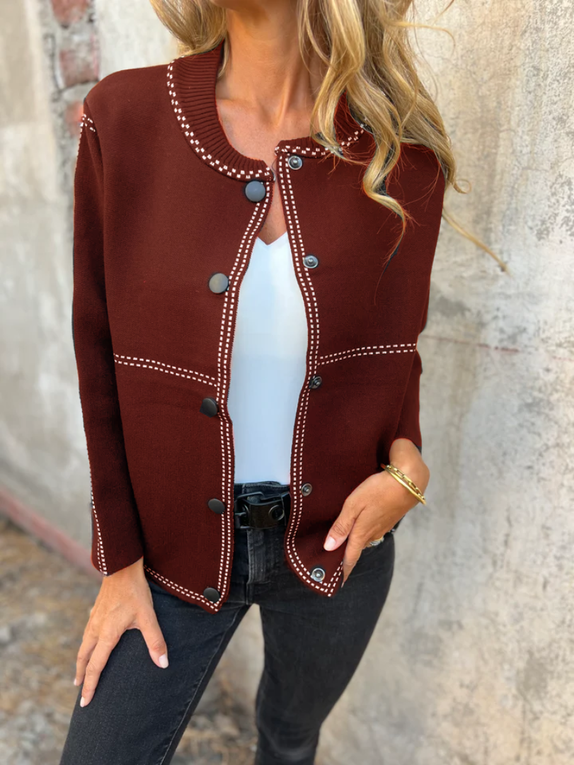 Berg-Feldt | Kurze Jacke mit Kontrastnähten Rundhals Strukturiert und Elegant