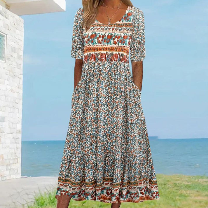 Robe midi en coton ELARA imprimée