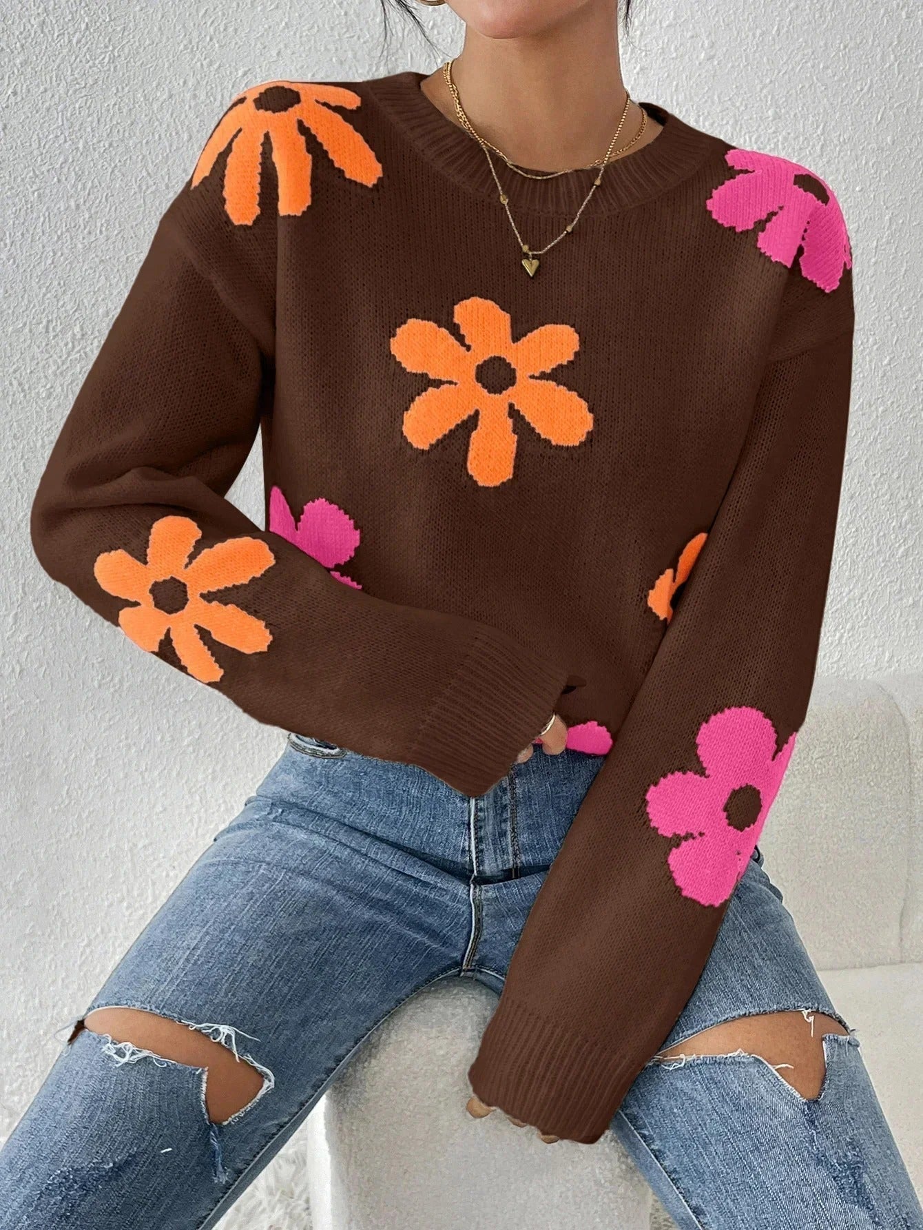 Berg-Feldt | Strickpullover mit Floralem Druck