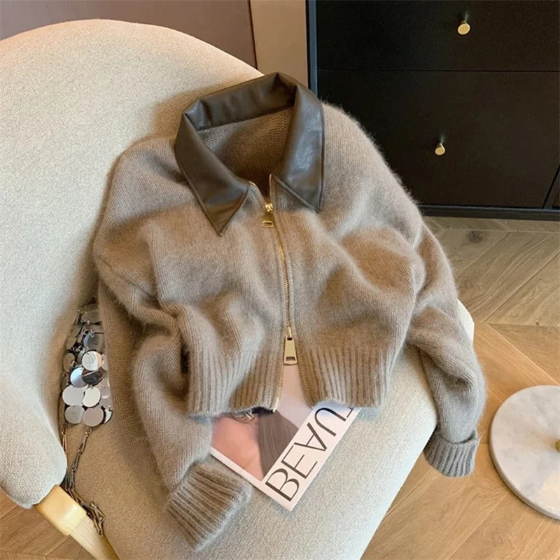 Berg-Feldt | Strickpullover mit Lederkragen