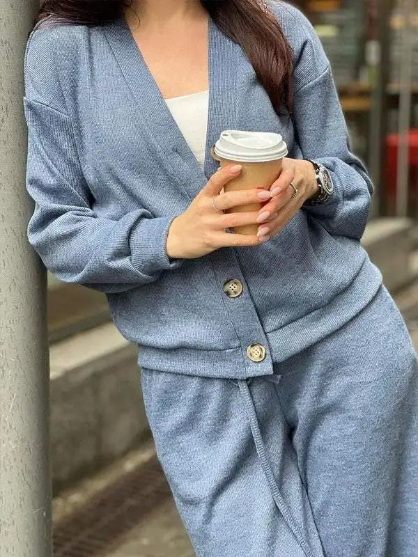 Berg-Feldt | Damen Zweiteiliges Gestricktes Jacke und Hose mit Knöpfen