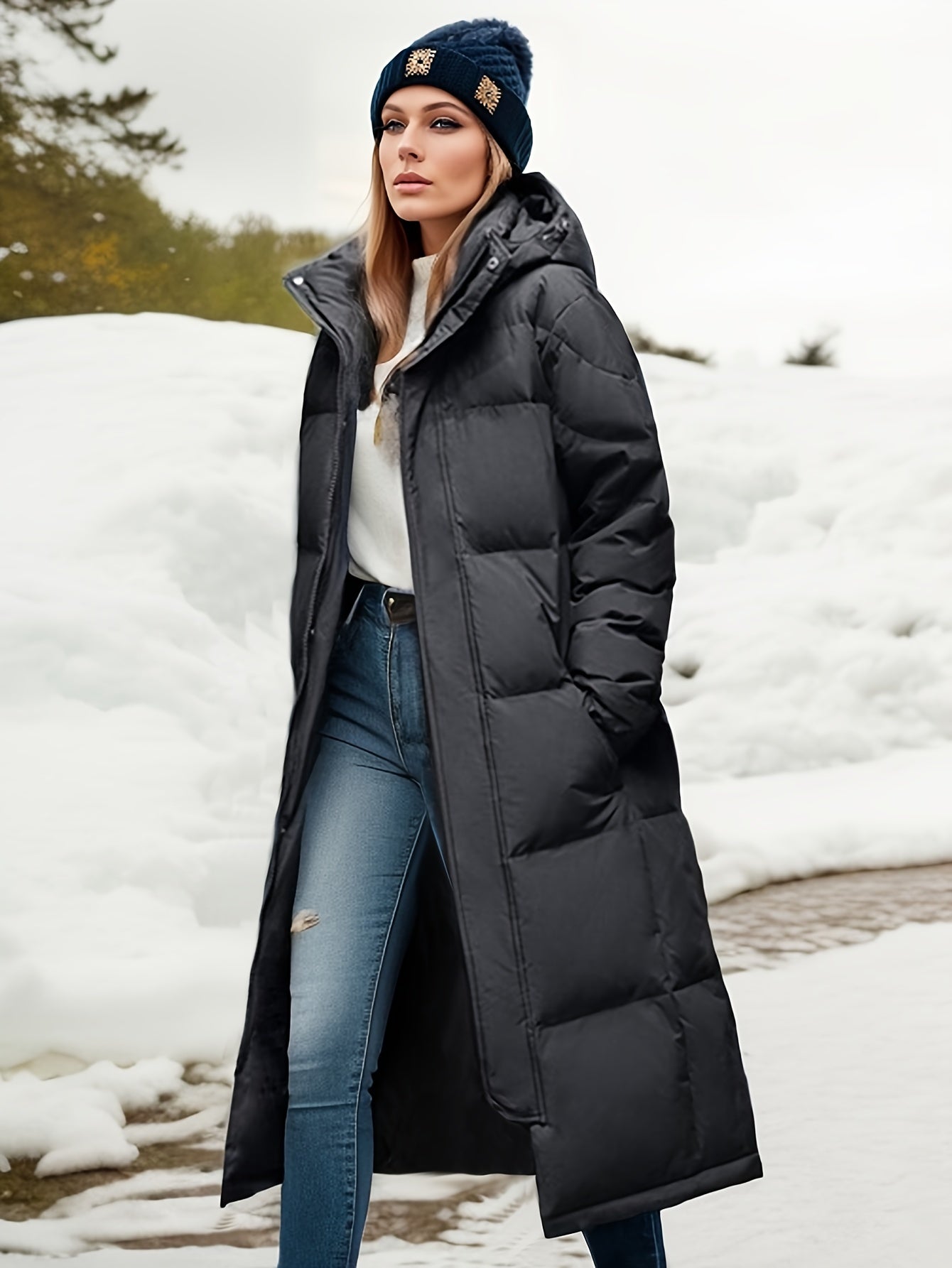 Berg-Feldt | Manteau long en duvet à capuche pour femme, automne/hiver
