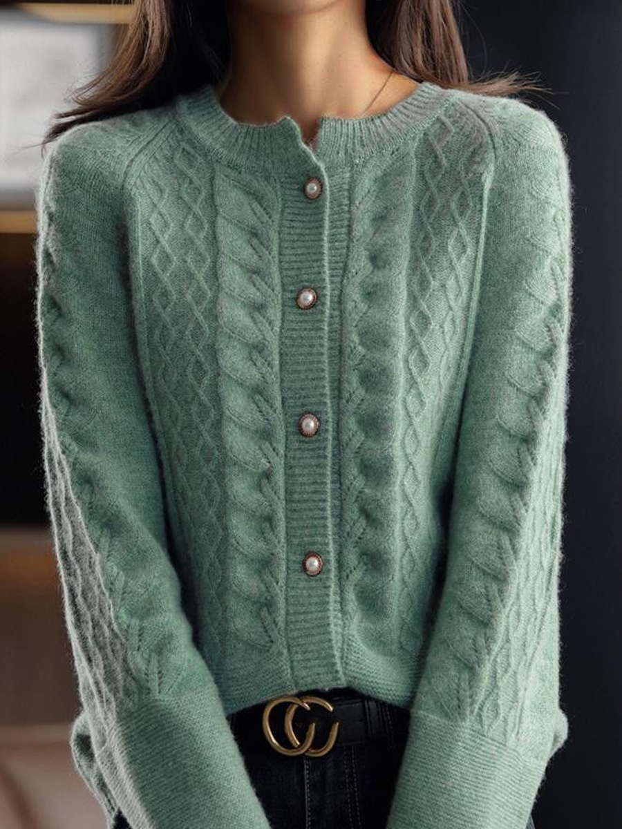 Berg-Feldt | Strickjacke - Stehkragen Jacquard Strickjacke