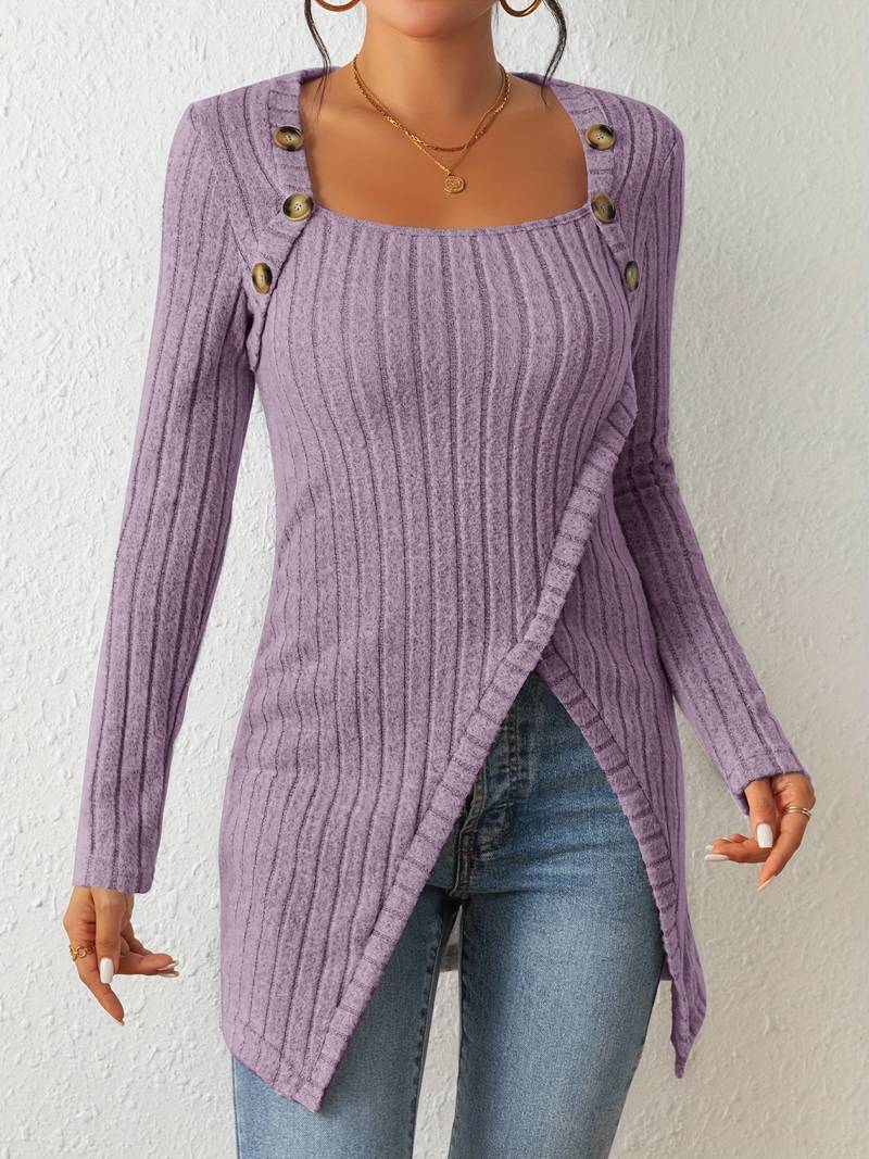 Berg-Feldt | Quadrat Ausschnitt Pullover mit Langen Ärmeln und Seitlichem Schlitz