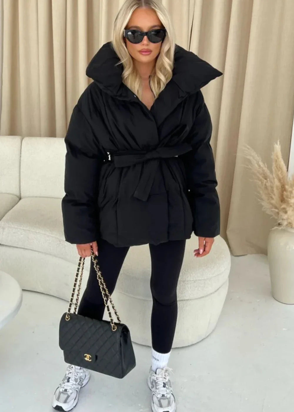 Berg-Feldt | jack mit Gürtel für Damen - warmer brauner Jacke mit oversized Kragen