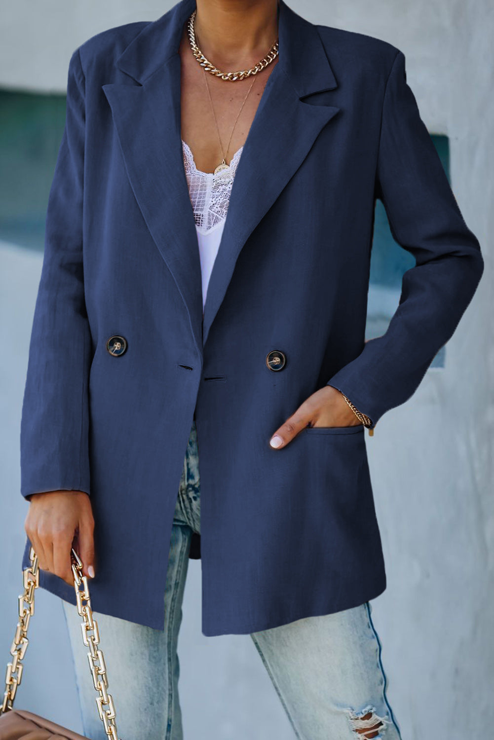 Berg-Feldt | Doppelreihiger Blazer mit gepolsterten Schultern und Taschen