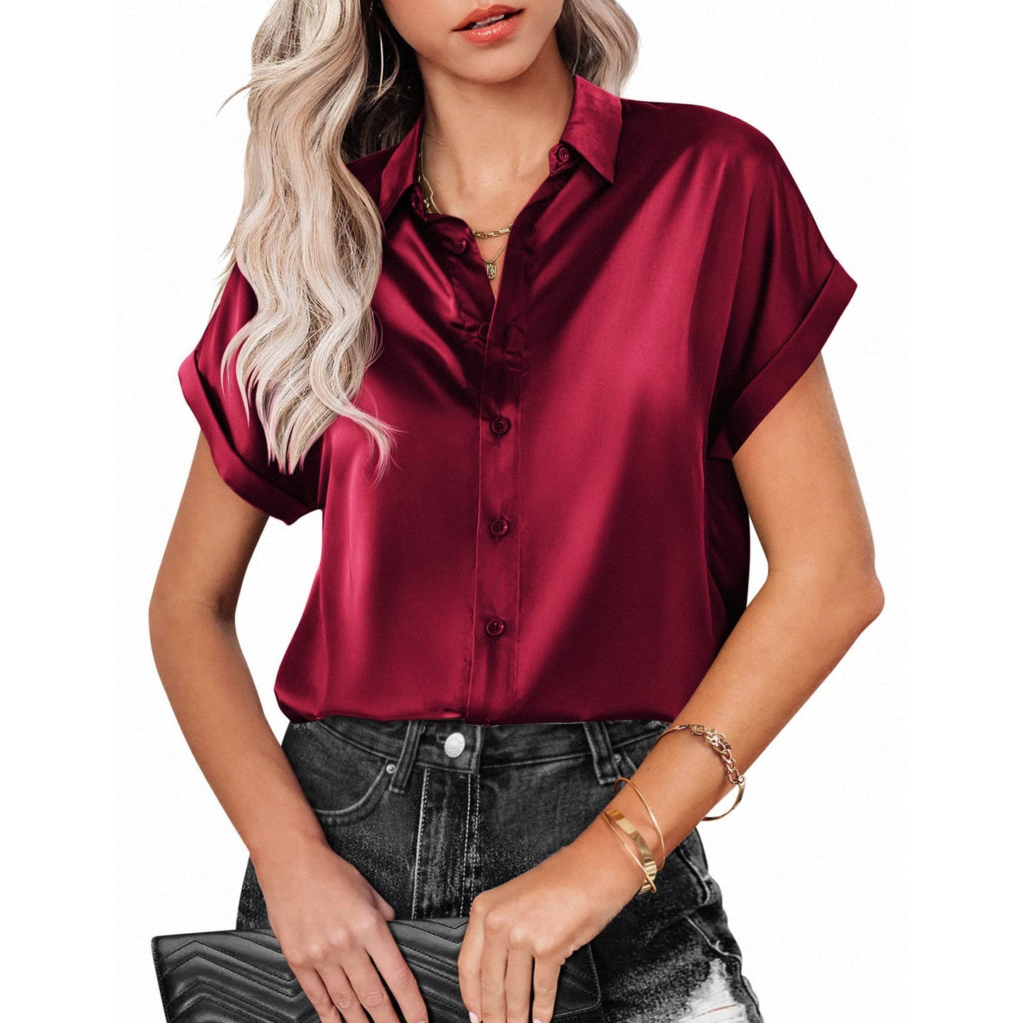Damen Sommerhemd, kurzarm, locker geschnitten, unifarben, Strand-Shirt von Fudus